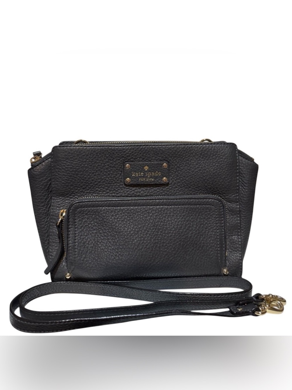 Kate Spade Dark Gray Pebbled Leather Crossbody Bag